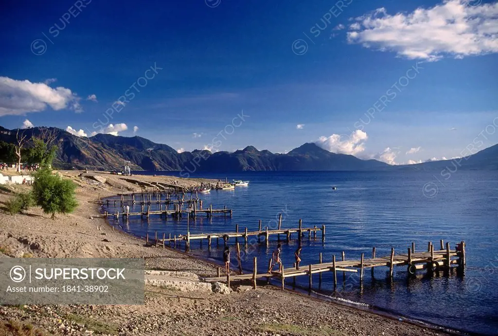 Piers at lake, Santiago Atitlan, Lake Atitlan, Solola, Guatemala