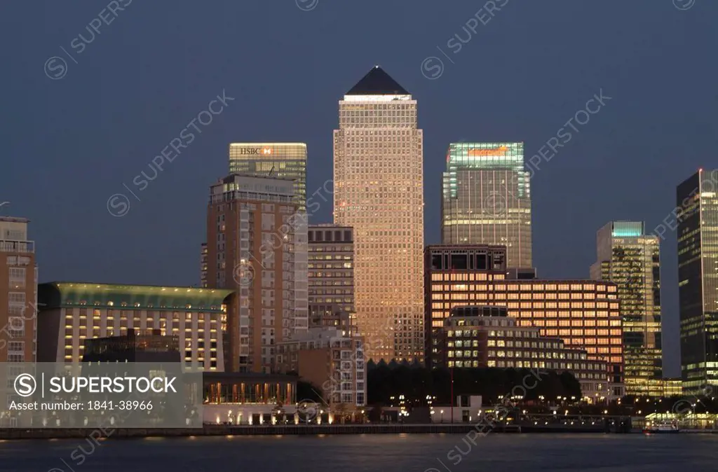 Buildings at waterfront, Canary Wharf, Isle Of Dogs, London, England