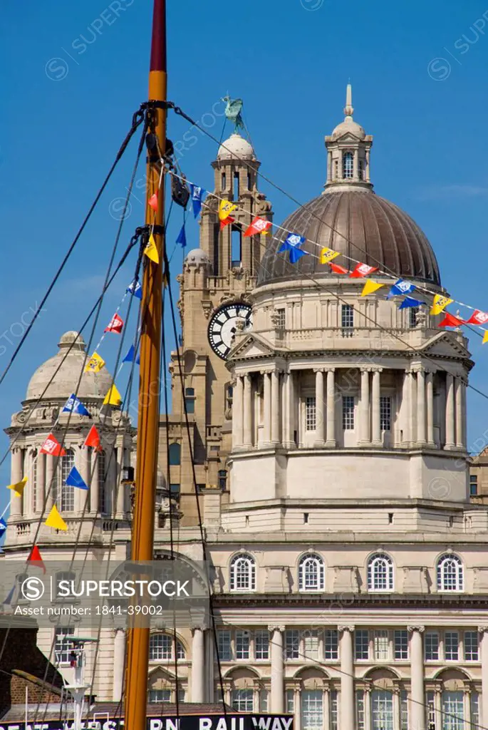 Low angle view of buildings, Royal Liver Building, Port Of Liverpool Building, Liverpool, Merseyside, North West England, England