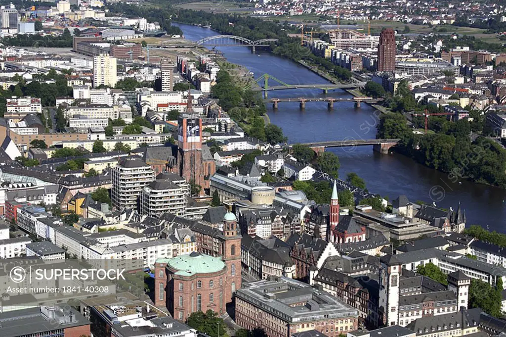 High angle view of city, Frankfurt, Hesse, Germany