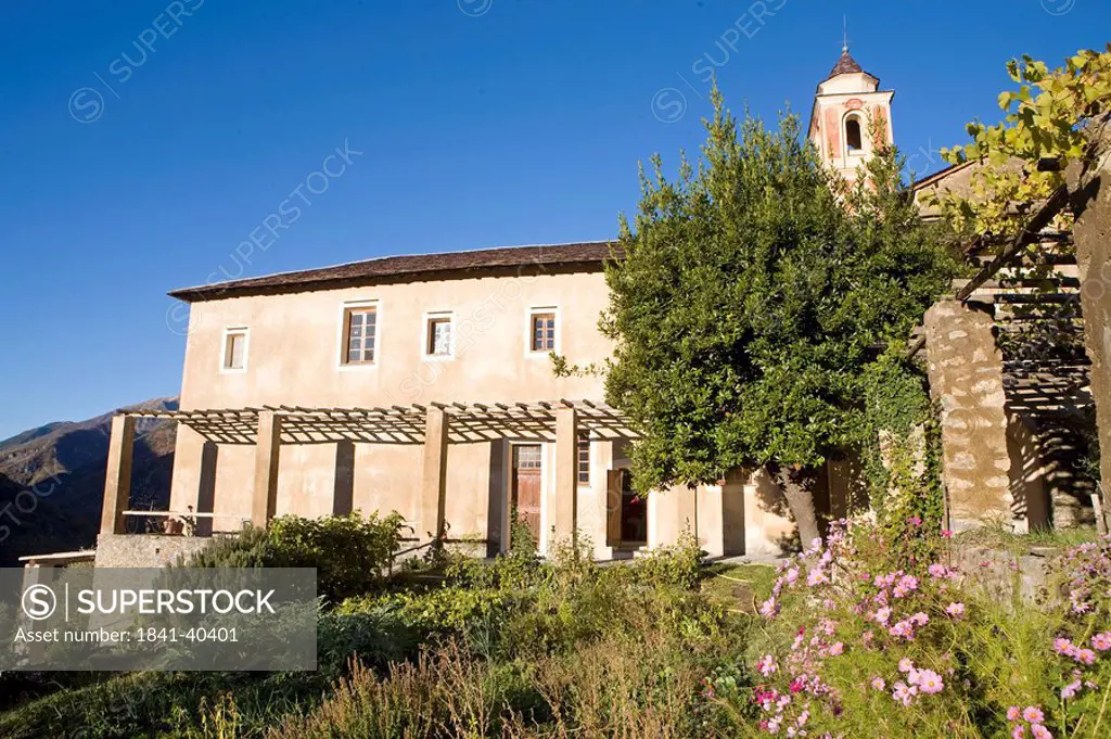 Facade of monastery, Saorge, Roya Bevera Valley, Alpes_Maritimes, Provence_Alpes_Cote d´Azur, France