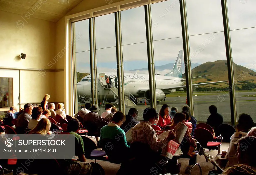People waiting at airport lounge, Queenstown, South Island New Zealand, New Zealand