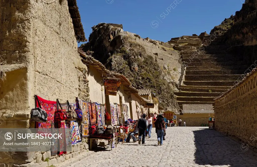 Street market near old ruins, Ollantaytambo, Urubamba Province, Cusco Region, Peru