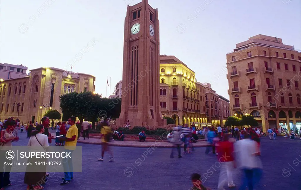 Tourist around bell tower in city, Beirut