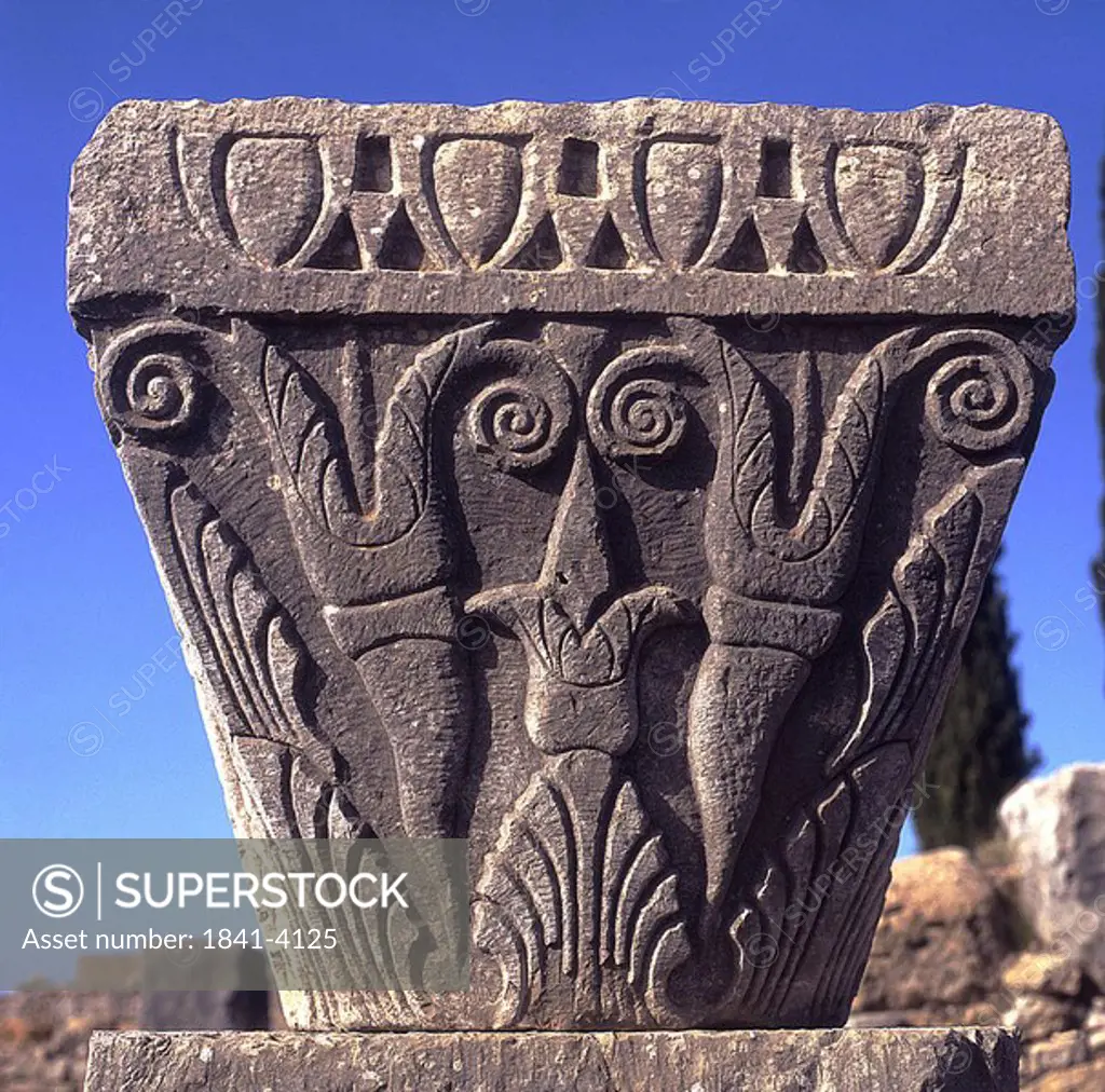 Detail carving on stone, Volubilis, Morocco