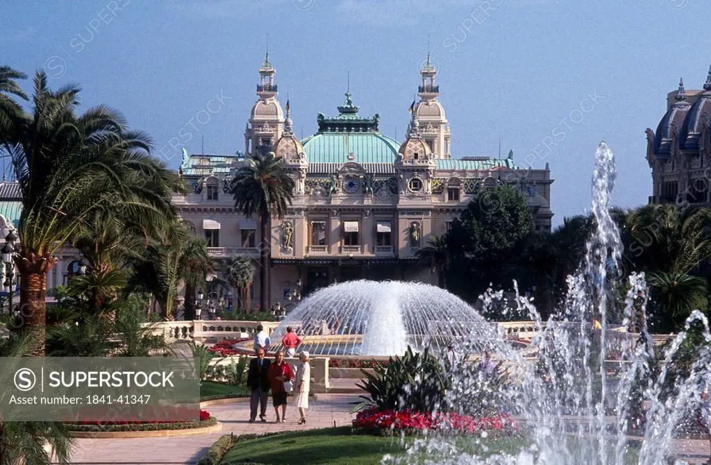 Fountain in front of casino, Monaco, France, Europe