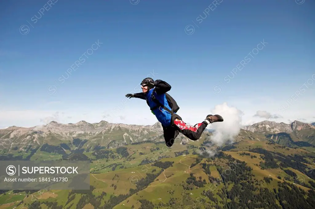 Skydiver free_falling, Saanen, Switzerland
