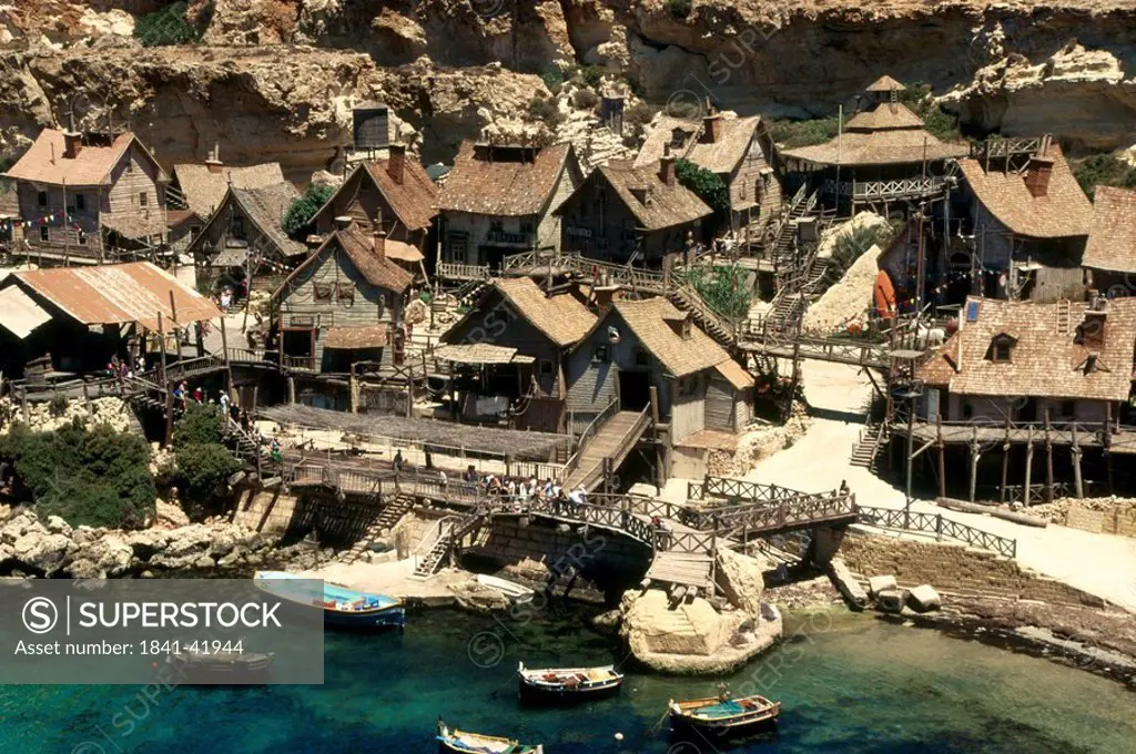 High angle view of huts at coast, Mellieha, Malta