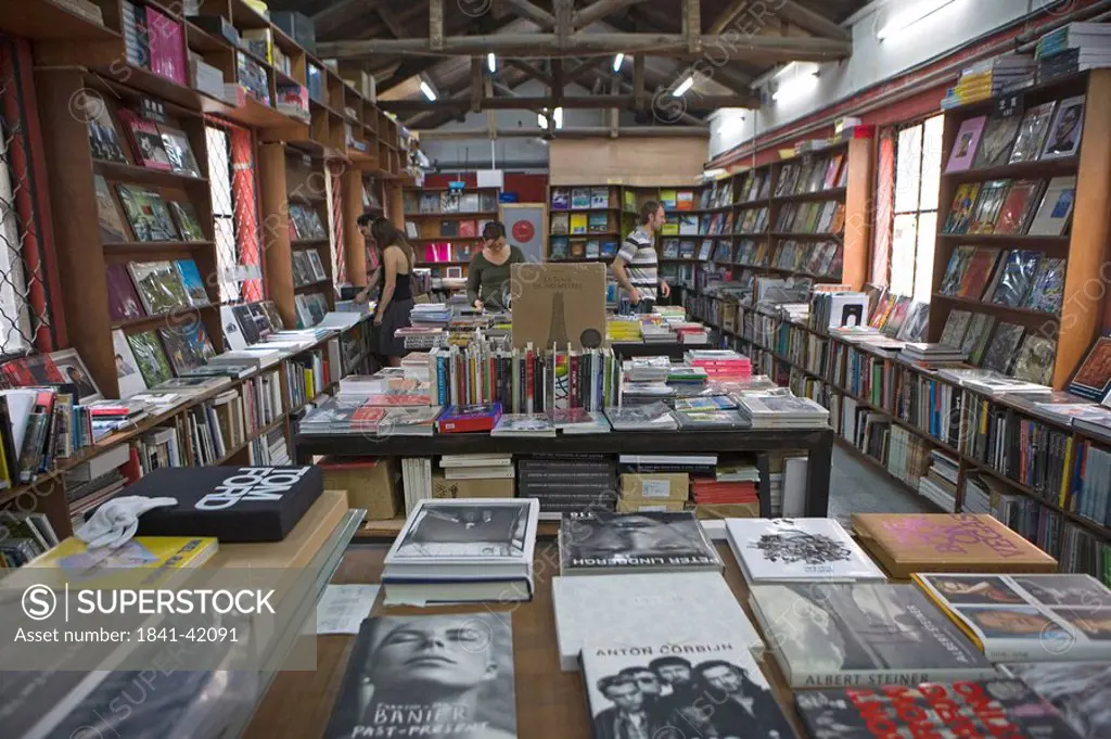 Four people inside bookshop, Beijing, China