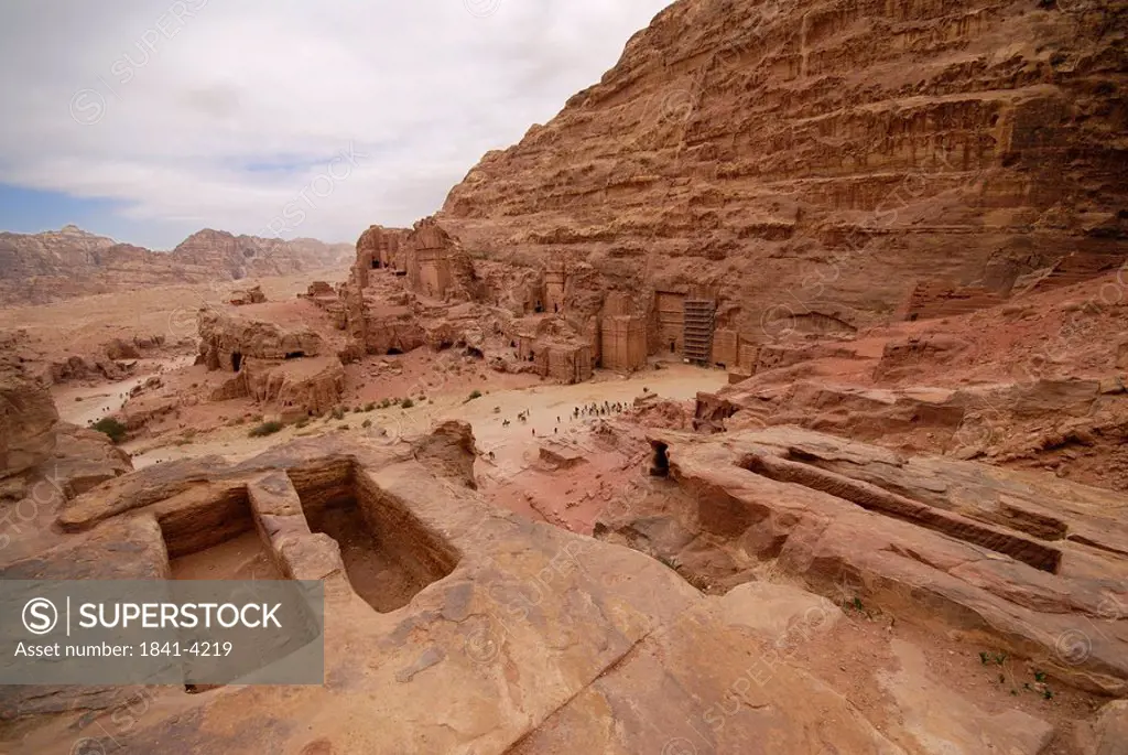 High angle view of tourists at archeological site, Petra, Wadi Musa, Jordan