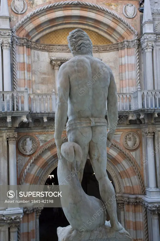 Close_up of neptune statue, Doges Palace, Veneto, Venice, Italy