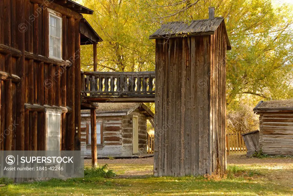 Log cabins in ghost town, Nevada City, Montana, USA