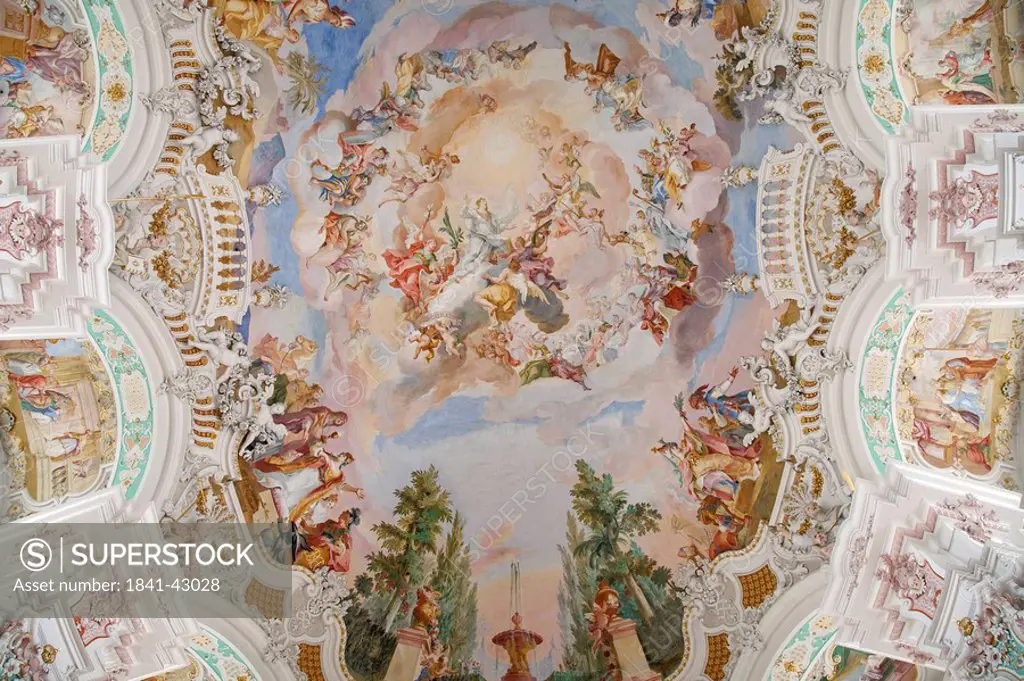 Ceiling fresco of an pilgrimage church, Steinhausen, Germany, directly below