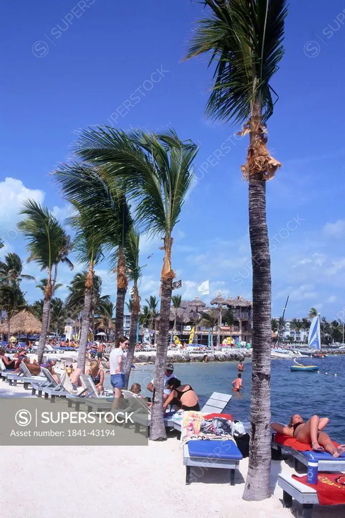 Tourists relaxing on beach, Key Largo, Florida Keys, Florida, USA