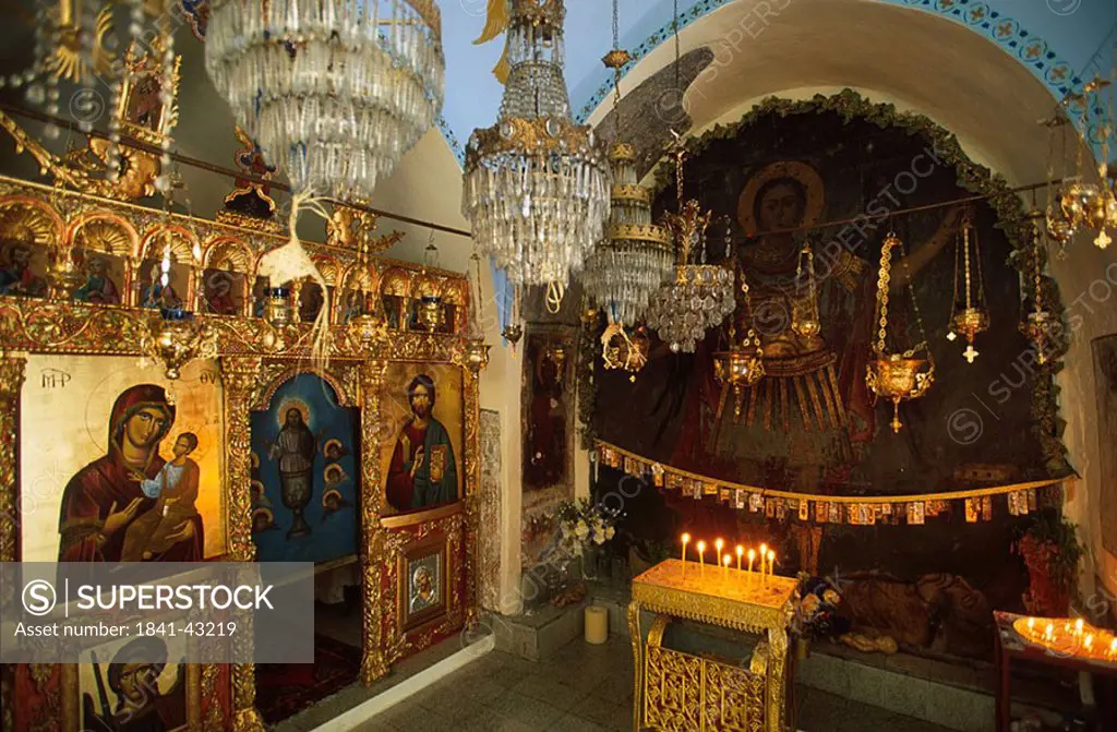Interiors of church, Rhodes, Dodecanese Islands, Greece