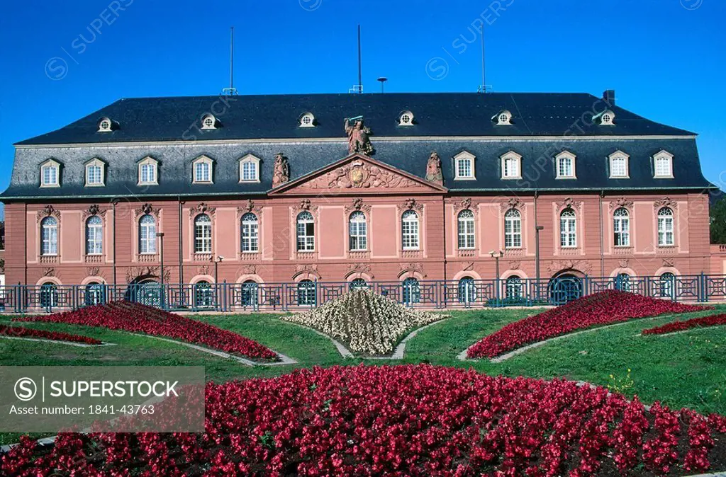 Flowerbed in front of castle, State Chancellery, Rhineland_Palatinate, Germany
