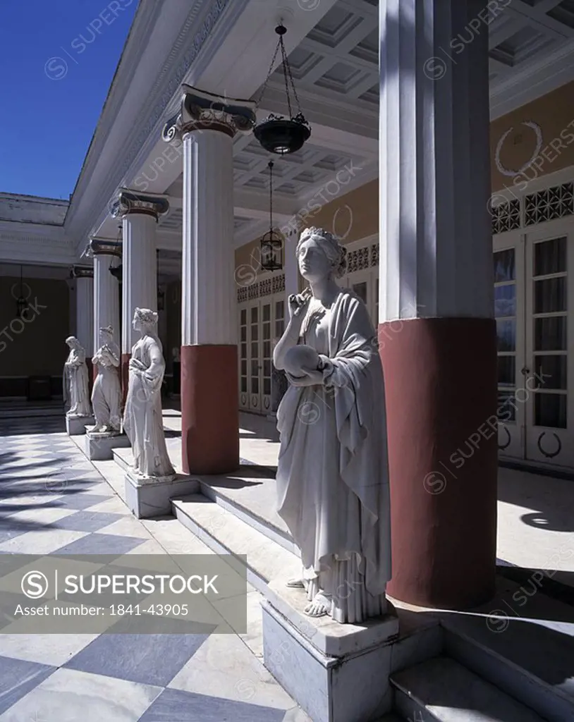 Sculptures in courtyard of palace, Achillion Palace, Corfu, Greece