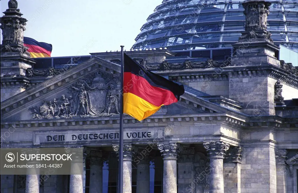 Flags on parliament building, Bundestag, Berlin, Germany