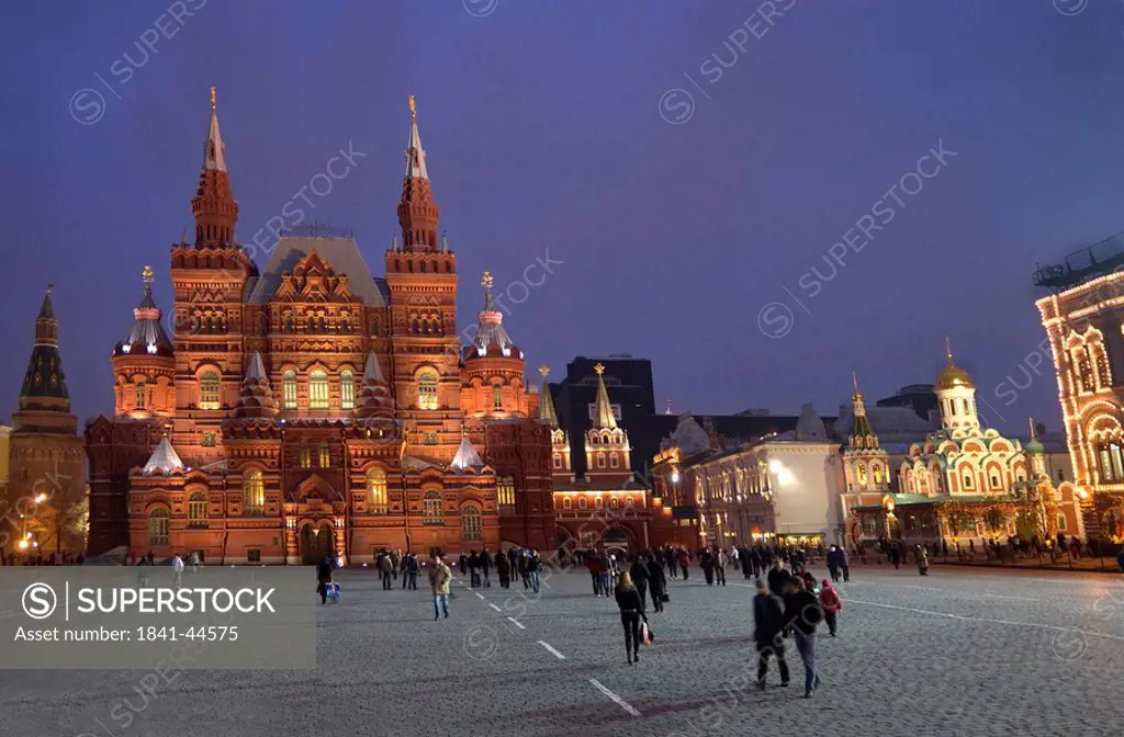 People walking in front of museum, State Historical Museum, Red Square, Moscow, Russia