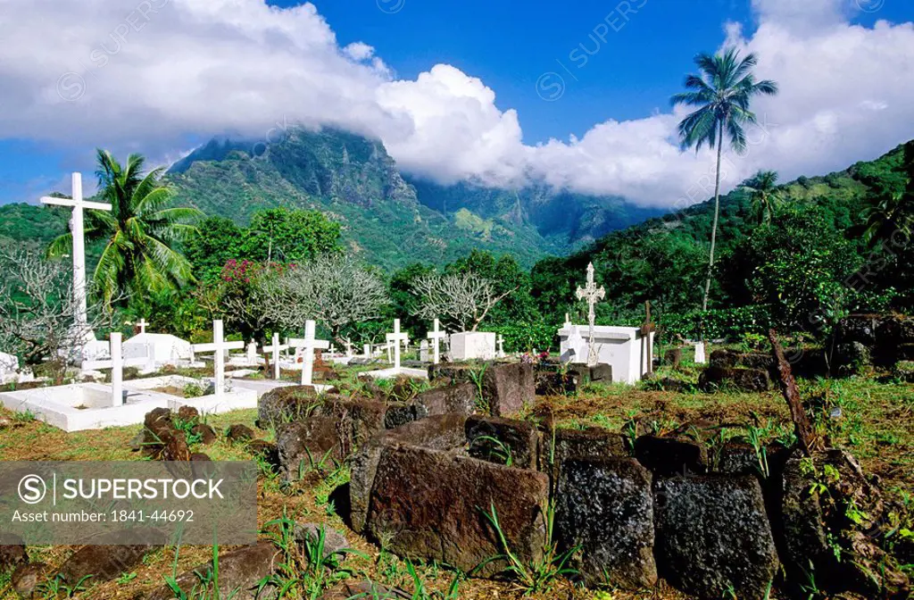 Graves in cemetery, Nuku Hiva, Marquesas Islands, French Polynesia