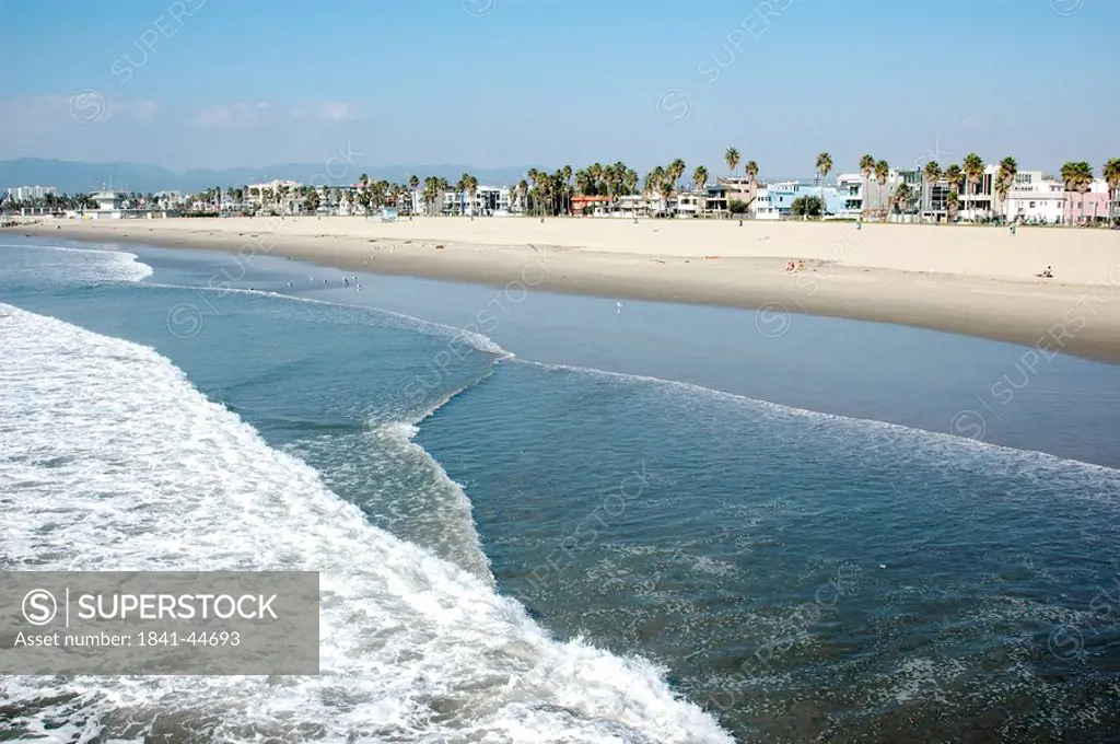 Surf on beach, Venice Beach, San Fernando Valley, Santa Monica, Santa Monica Bay, Los Angeles County, California, USA