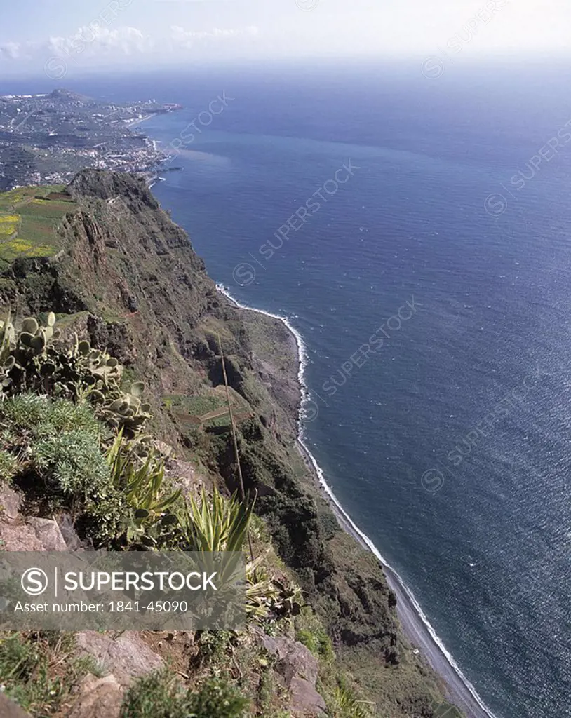 Aerial view of coastline, Cabo Girao, Camara De Lobos, Funchal, Madeira Island, Portugal