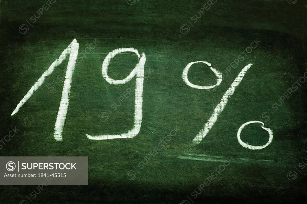 Close_up of blackboard with nineteen percent written