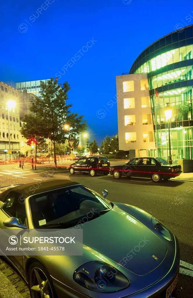 Cars parked at roadside, Boulevard Royal, Luxembourg City, Luxembourg
