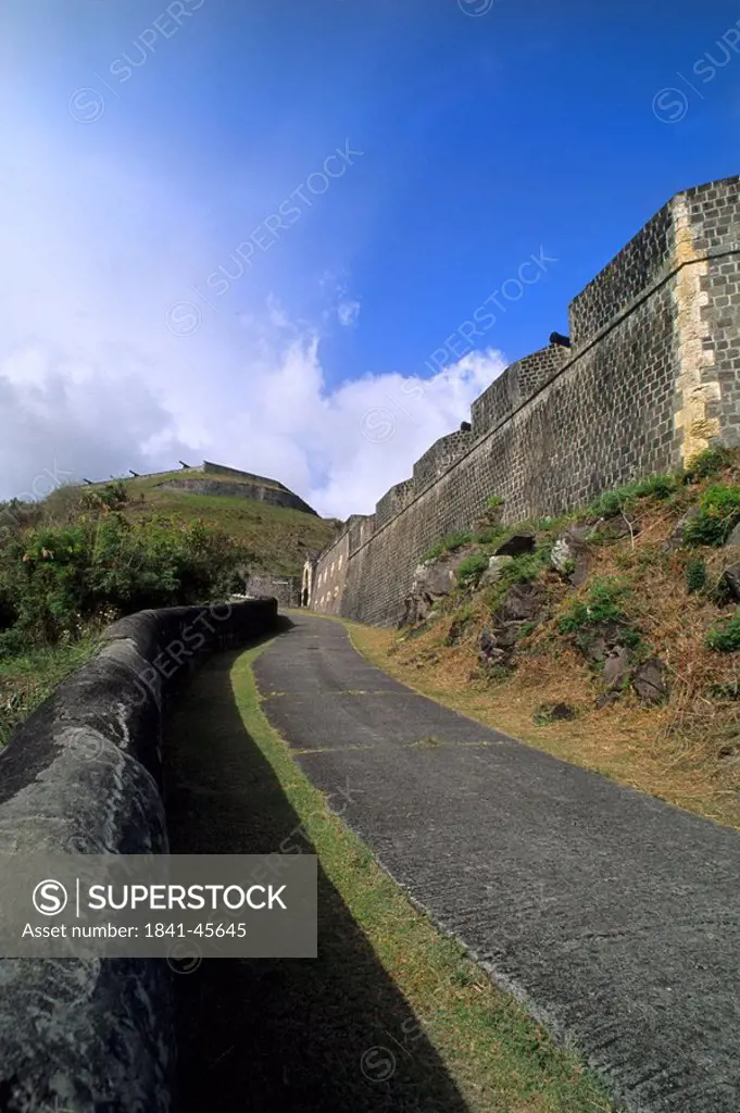Fortified wall at roadside, St. Kitts, West Indies