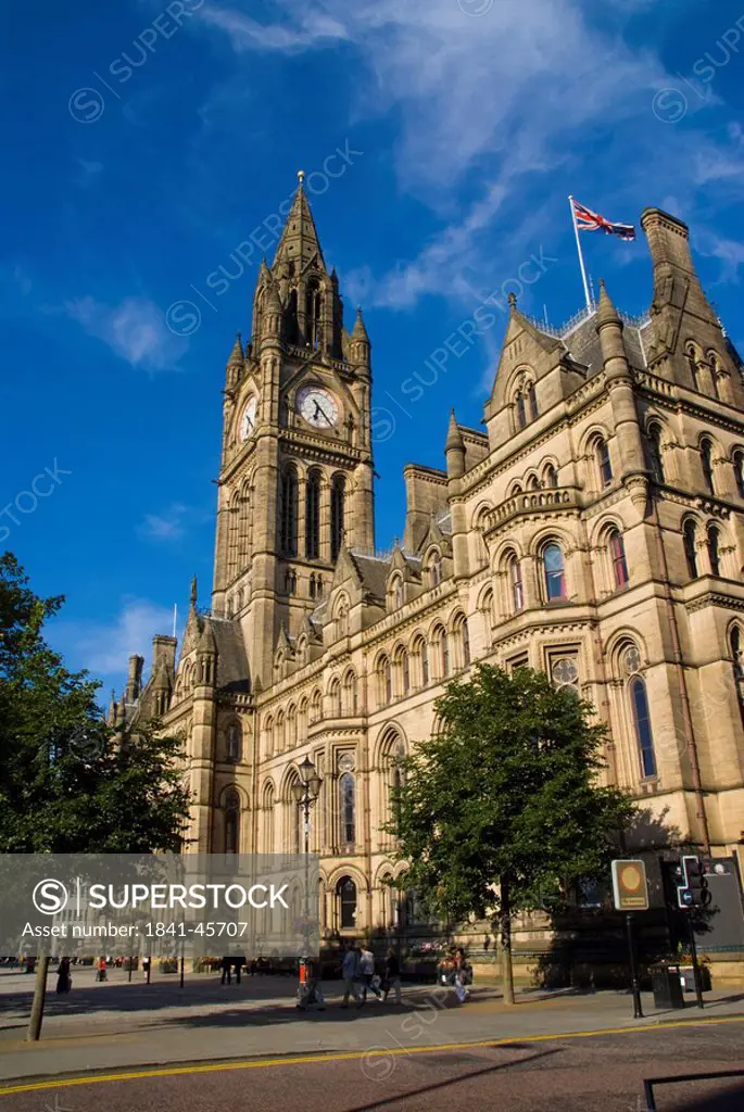 Low angle view of town hall, Albert Square, Manchester, Greater Manchester, England