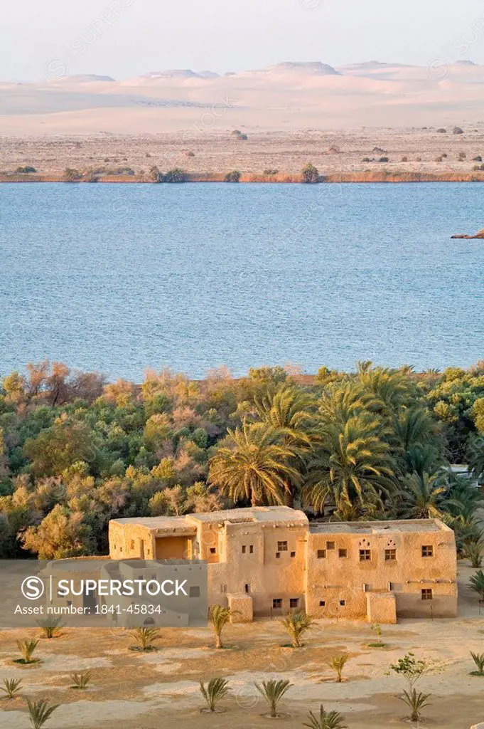 Aerial view of lodge, Siwa Oasis, Libyan Desert, Egypt