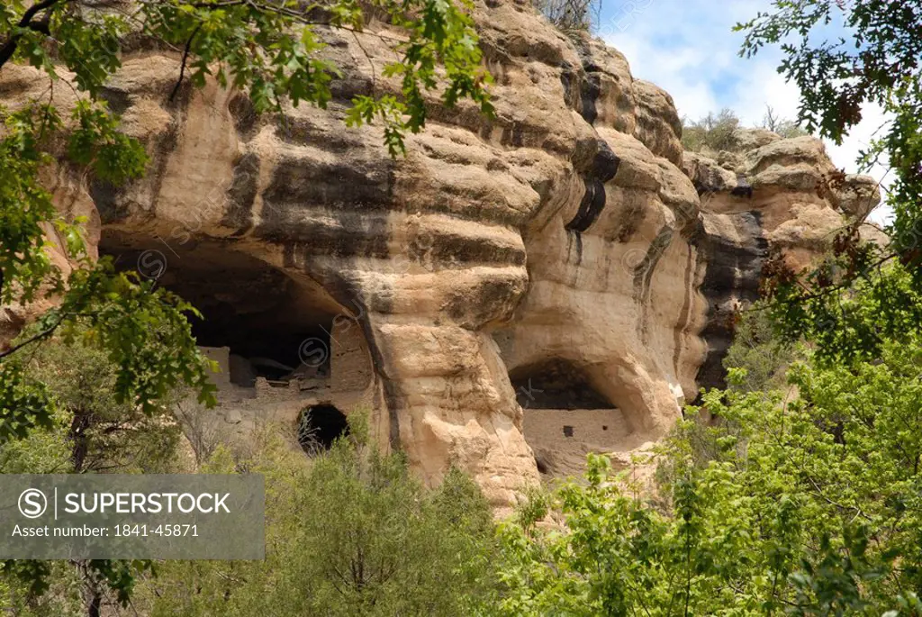 Old ruins of cliff dwellings, Gila Cliff Dwellings National Monument, New Mexico, USA