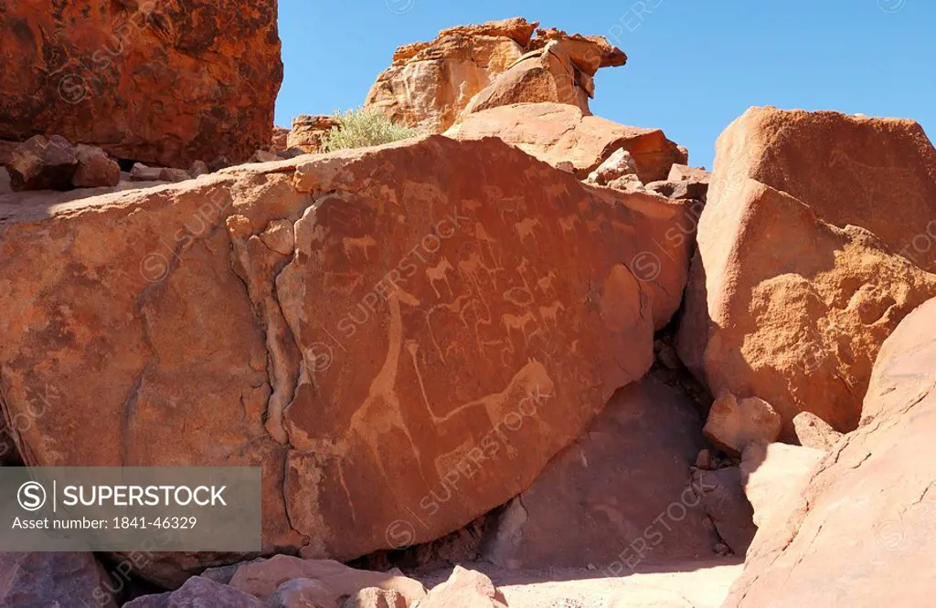 Cave painting on rocks, Twyfelfontein, Kunene Region, Namibia