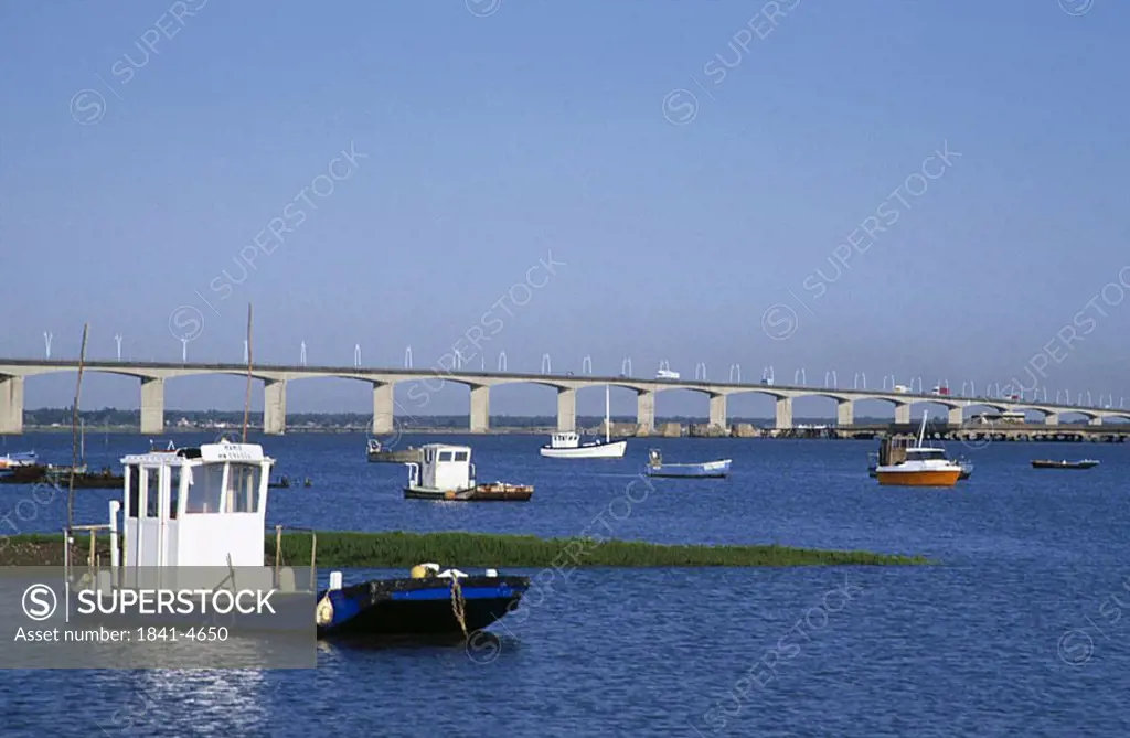 Boats in river near a bridge, France