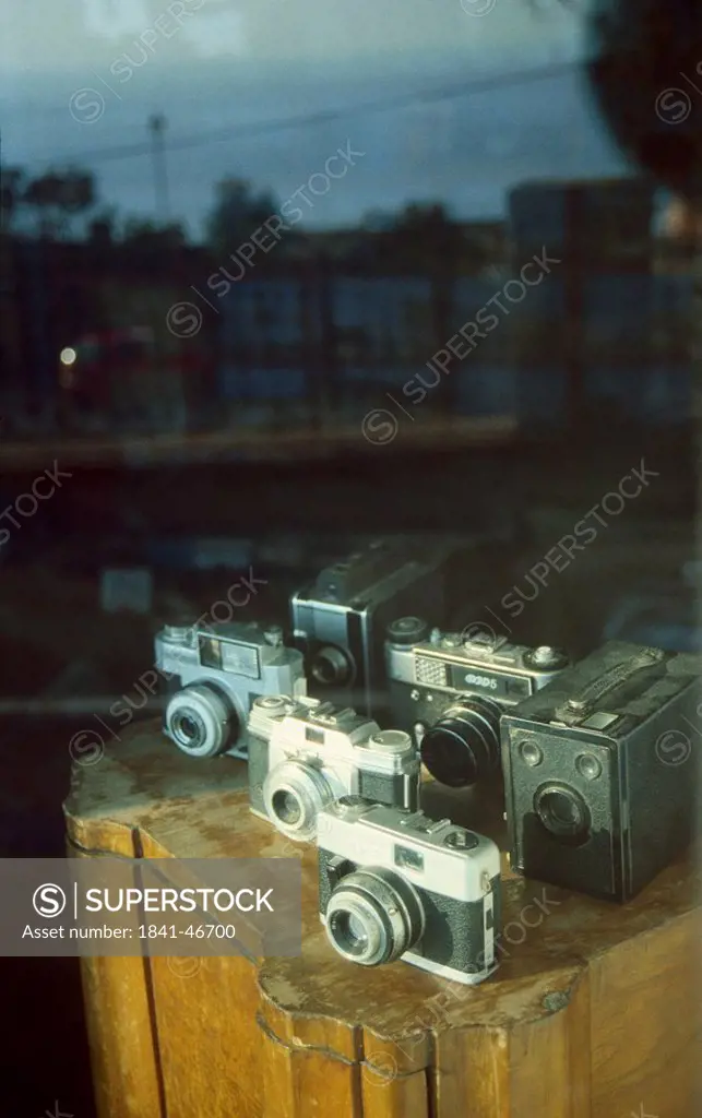 Old cameras displayed in shop, Taormina, Sicily, Italy
