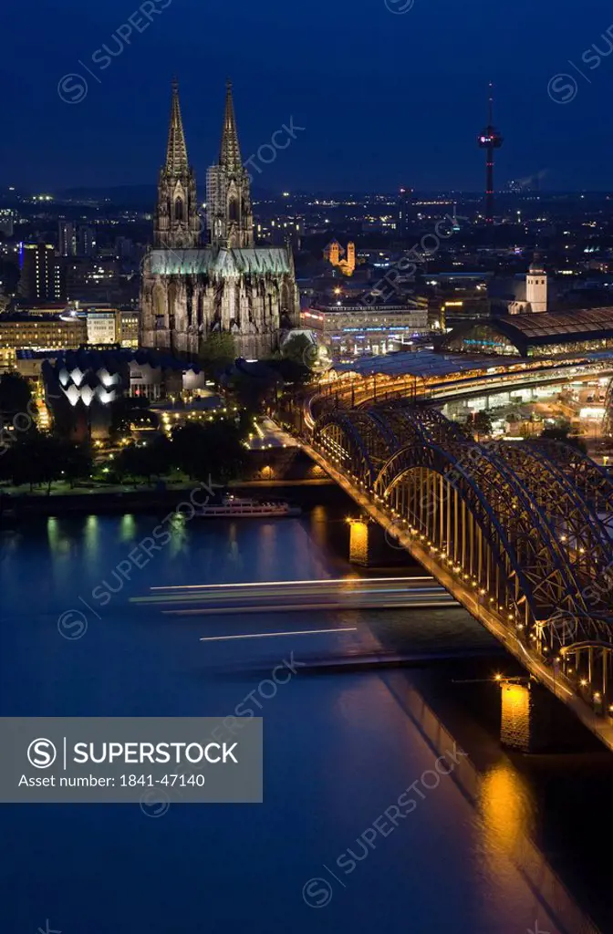 Cologne at night, Germany, bird´s eye view