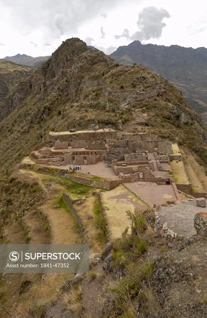 High angle view of old ruins, Inca Ruins, Machu Picchu, Cusco Region, Peru