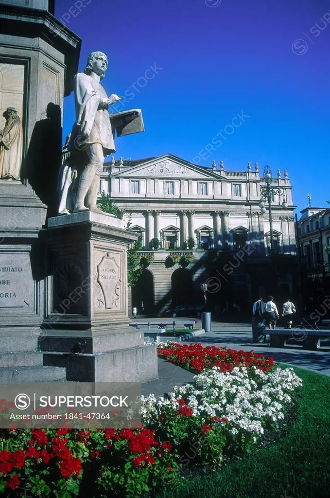 Formal garden in front of opera house, La Scala, Milan, Lombardy, Italy