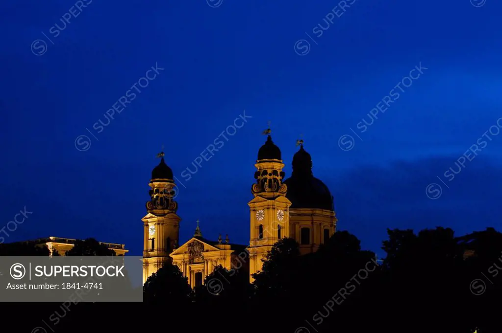 Church at night, Theatine Church of St. Cajetan, Munich, Bavaria, Germany