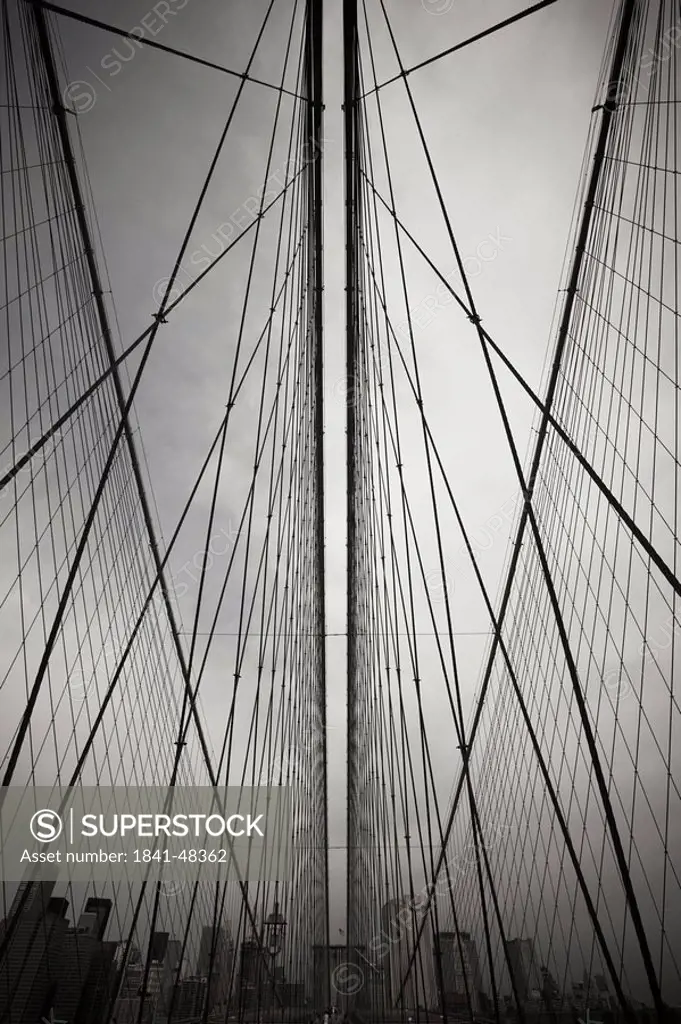 Steel ropes of the Brooklyn Bridge, New York City, USA, worm´s_eye view