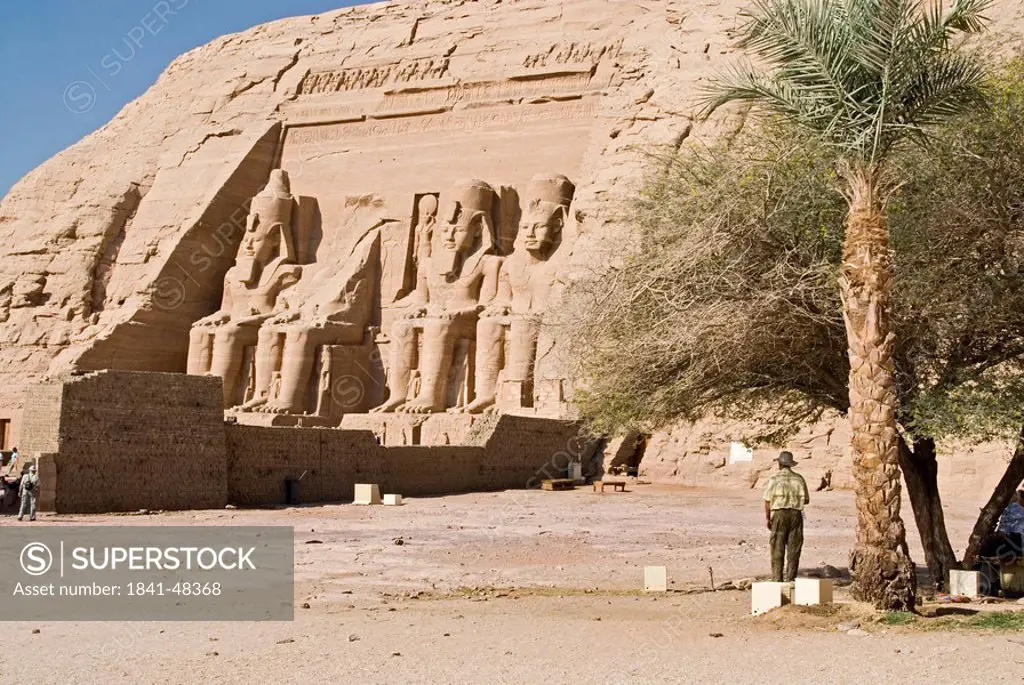 Colossal statues at the Temple of Ramesses II in Abu Simbel, Egypt