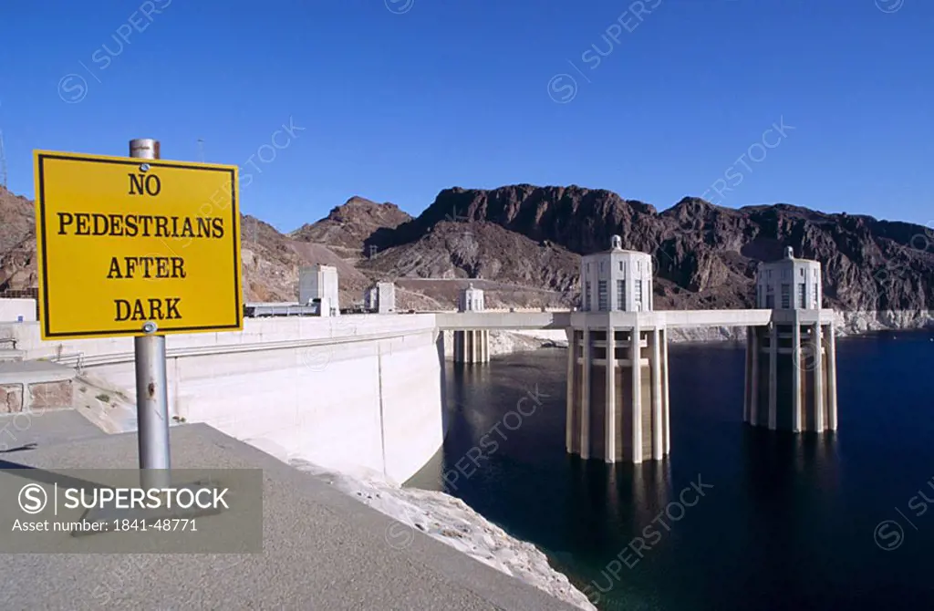 Information board at dam, Hoover Dam, Colorado River, Nevada / Arizona, USA