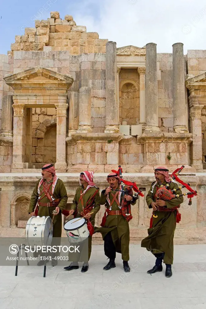 Four soldiers playing music in theatre, Gerasa, Jordan
