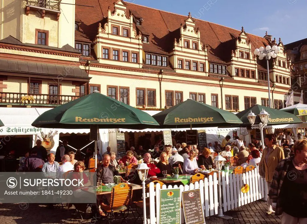 Tourists at sidewalk cafe, Saxony, Germany, Europe