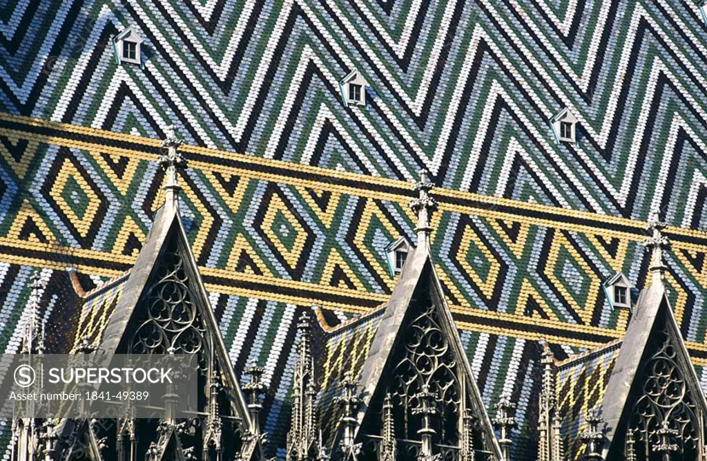 Decorative tiled roof of cathedral, St. Stephans Cathedral, Vienna, Austria