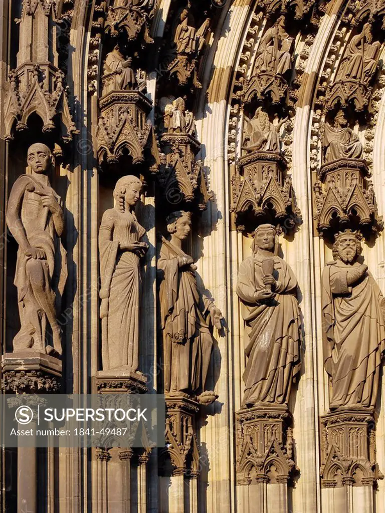 Sculptures on wall of cathedral, Cologne Cathedral, Cologne, Rhineland, North Rhine_Westphalia, Germany