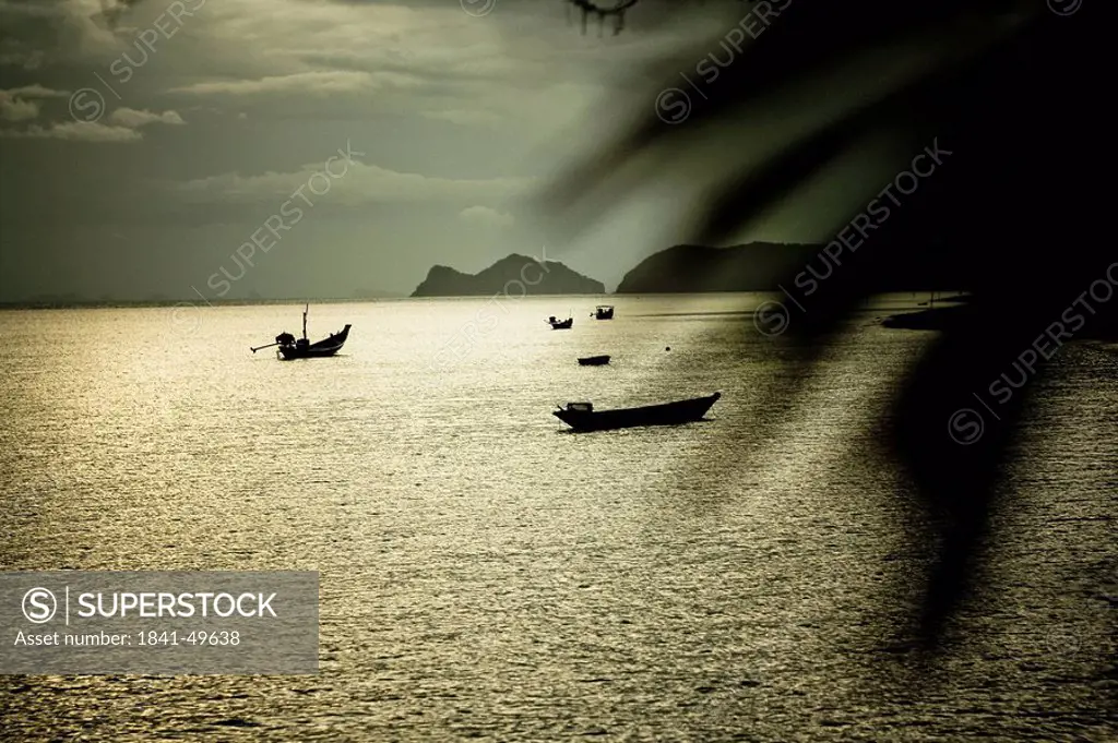 Boats at the coast of Ko Phangan, Thailand, elevated view