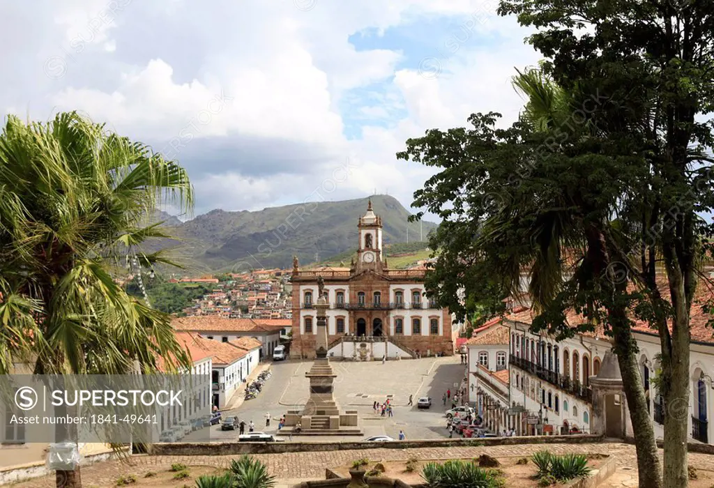 View of a square in Ouro Preto, Minas Gerais, Brazil, elevated view