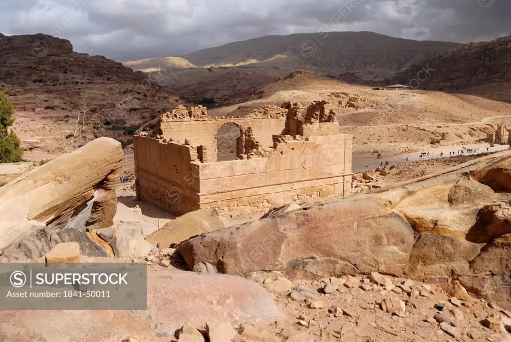 High angle view of old ruins of building, Petra, Wadi Musa, Jordan