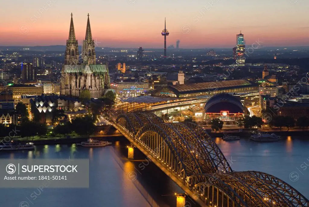 Cologne at night, Germany, bird´s eye view